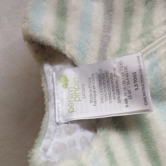 perlim pinpin fluffy striped fleece zip-up sleep sack 0-6 months baby 1.5 TOGS - Picture 3 of 8